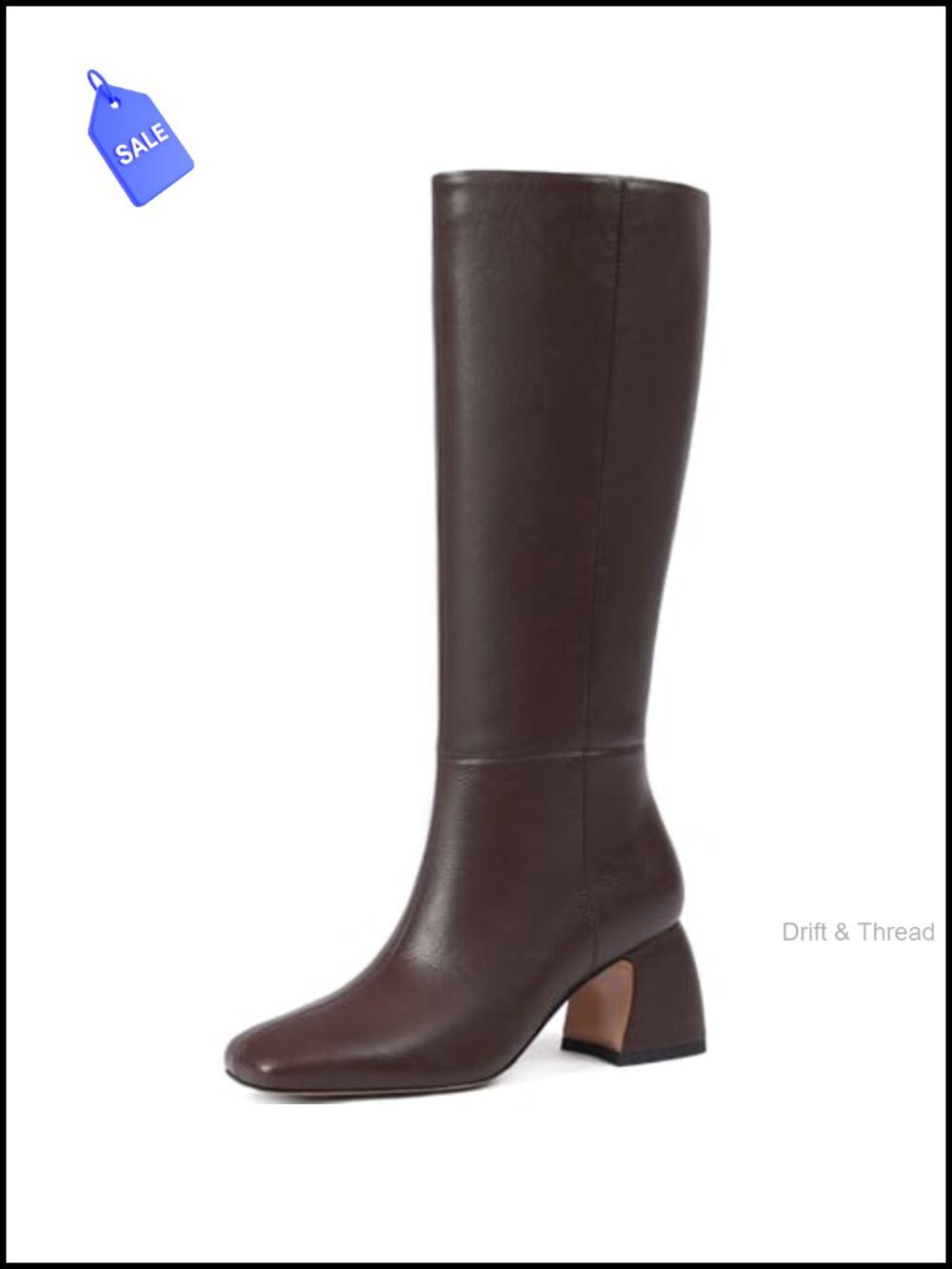 Women's Knee High Boots Wide Calf Chunky Heel Square Toe Faux Leather